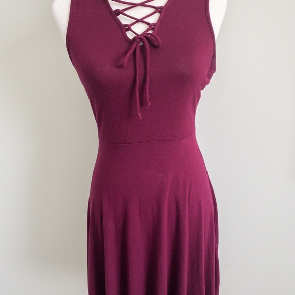 Burgundy Criss-Cross Dress - Picture 2 of 6